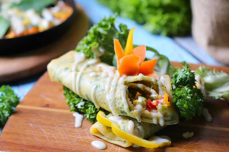 Spicy Thai peanut salad with shredded cabbage and noodles